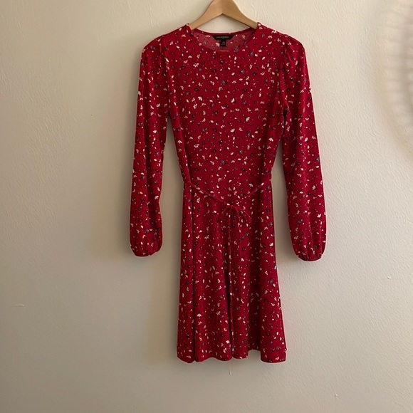 Banana Republic Floral Red Belted Fit-and-flare Dress Sz XS - Picture 8 of 8
